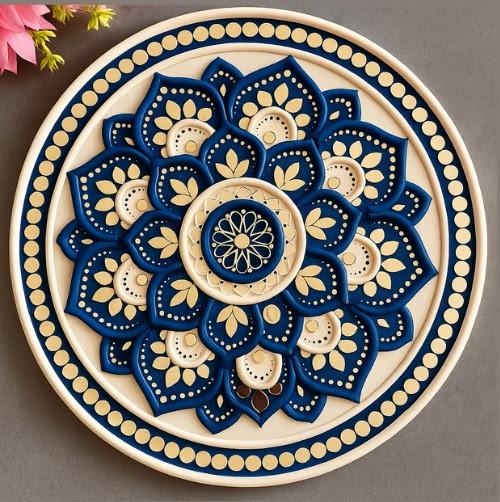 Blue and gold Lippan art wall piece